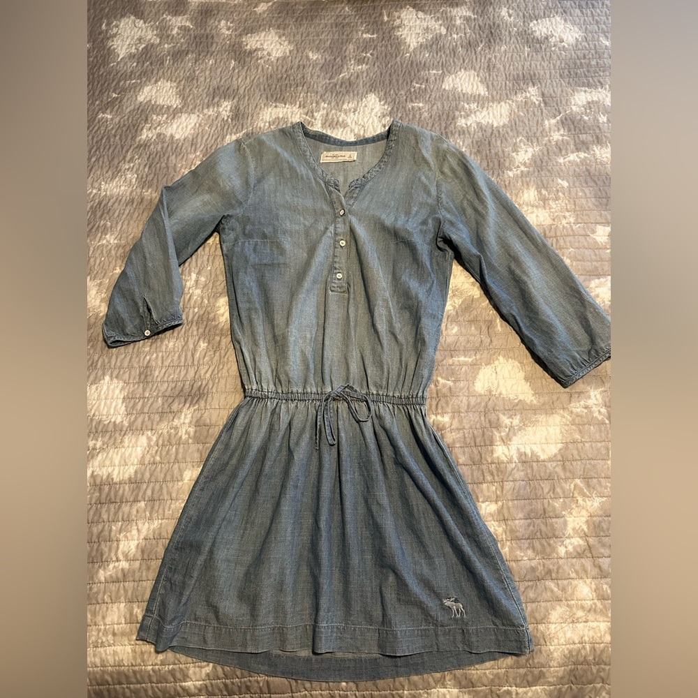 Abercrombie & Fitch Gray V-Neck Sundress Cuffed 3/4 Sleeve
